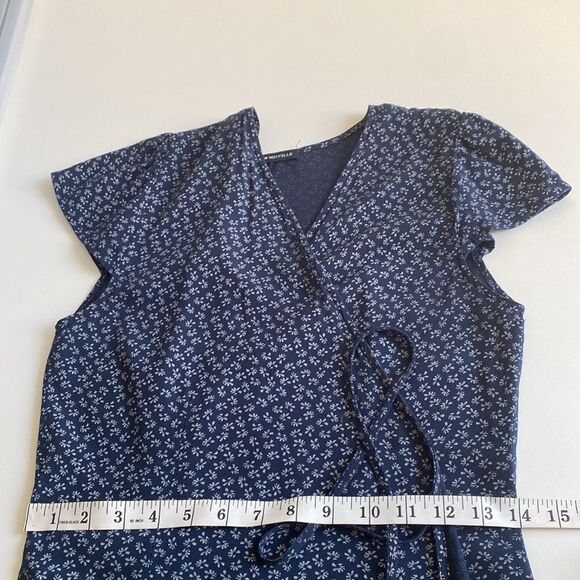 Brandy Melville Navy Blue Floral Robbie Tie Wrap Dress - Picture 12 of 13
